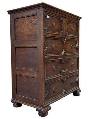 Lot 379 - JACOBEAN REVIVAL 19TH CENTURY OAK WOOD CHEST OF DRAWERS