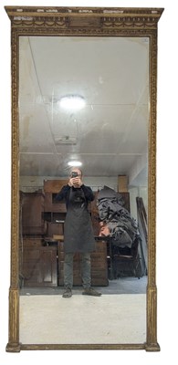 Lot 318 - FRENCH LOUIS XVIII STYLE 19TH CENTURY TRUMEAU GILTWOOD & GESSO OVERMANTEL MIRROR