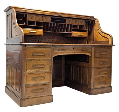 Lot 272 - MAPLE & CO, LONDON & PARIS - EARLY 20TH CENTURY C. 1920S WALNUT TAMBOUR TOP DESK