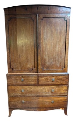 Lot 369 - GEORGE III MAHOHANY & INLAY DOME TOP LINEN PRESS