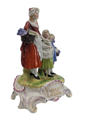 Lot 117 - YARDLEY'S OLD ENGLISH LAVENDER - DRESDEN PORCELAIN ADVERTISEMENT GROUP FIGURE