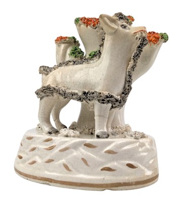 Lot 56 - STAFFORDSHIRE POTTERY 19TH CENTURY HAND PAINTED GOAT SPILL VASE