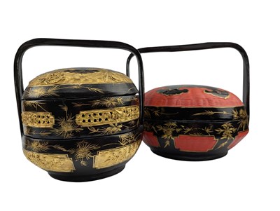 Lot 93 - TWO 20TH CENTURY LACQUERED & GILT WEDDING BASKETS