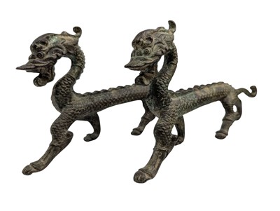 Lot 66 - PAIR OF 20TH CENTURY CHINESE BRONZE SCULPTURES OF DRAGONS
