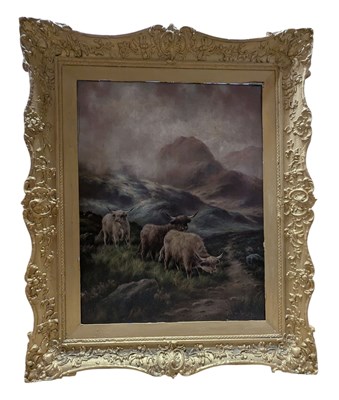Lot 581 - FRANK BENNETT - 19TH CENTURY OIL ON CANVAS HIGHLAND COWS PAINTING