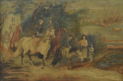 Lot 499 - 19TH CENTURY OIL ON CANVAS HORSE TRAILING PAINTING