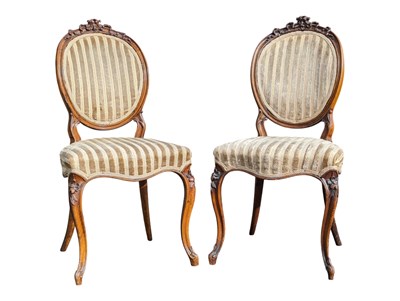 Lot 1034 - PAIR OF FRENCH 19TH CENTURY WALNUT UPHOLSTERED DINING CHAIRS