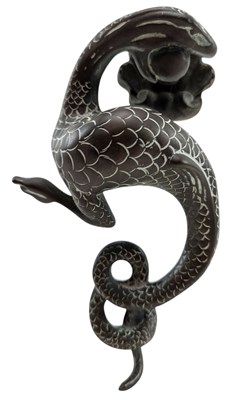 Lot 98 - 19TH CENTURY BRONZE DRAGON SERPENT DOOR HANDLE