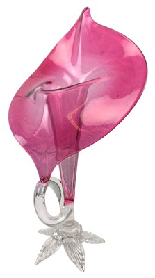 Lot 23 - 19TH CENTURY URANIUM CRANBERRY GLASS JACK IN THE PULPIT VASE