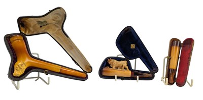 Lot 37 - THREE 19TH CENTURY & LATER HAND-CARVED MEERSCHAUM TOBACCO PIPES
