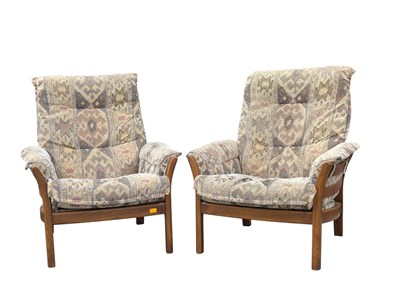 Lot 800 - ERCOL FURNITURE - SAVILLE RANGE - PAIR OF CONTEMPORARY ELM ARMCHAIRS