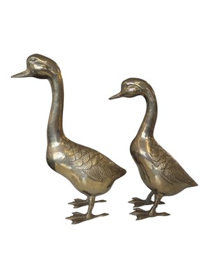 Lot 268 - A PAIR OF 20TH CENTURY VINTAGE BRASS DUCK FIGURES