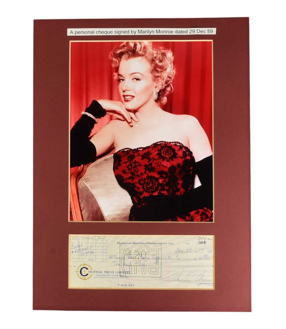 Lot 250 - HOLLYWOOD - MARILYN MONROE (D.1962) - SIGNED CHEQUE
