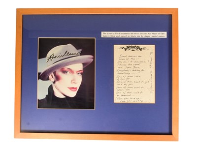 Lot 245 - MUSIC - ANNIE LENNOX (EURYTHMICS) - HANDWRITTEN 'SWEET DREAMS' LYRICS