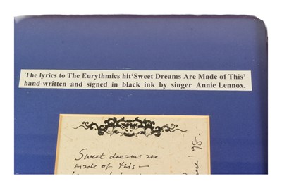 Lot 245 - MUSIC - ANNIE LENNOX (EURYTHMICS) - HANDWRITTEN 'SWEET DREAMS' LYRICS