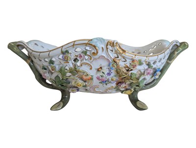 Lot 78 - MEISSEN - LATE 19TH CENTURY GERMAN PORCELAIN TWIN HANDLED BASKET