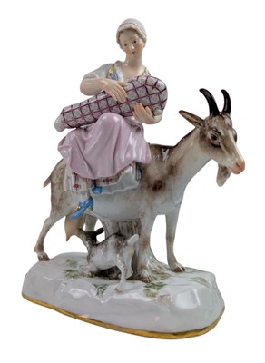 Lot 42 - MEISSEN GERMAN HAND PAINTED PORCELAIN FIGURE OF THE WELSH TAILOR'S WIFE