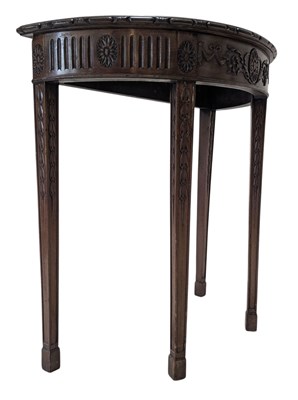 Lot 399 - LATE 19TH CENTURY CARVED MAHOGANY DEMI LUNE CRESCENT TABLE