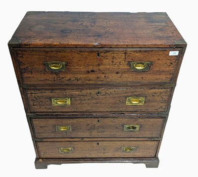 Lot 264 - GEORGE III MAHOGANY & BRASS BOUND CAMPAIGN CHEST ON CHEST