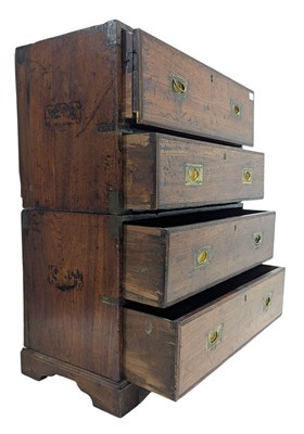 Lot 264 - GEORGE III MAHOGANY & BRASS BOUND CAMPAIGN CHEST ON CHEST