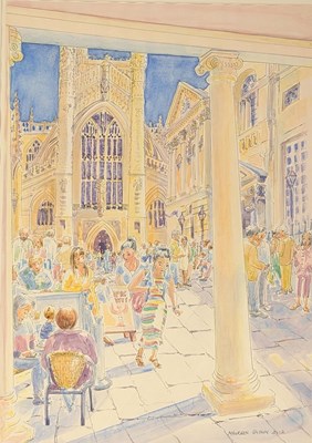 Lot 83 - MAUREEN GLYNN - WATERCOLOUR PAINTING OF BATH CATHEDRAL