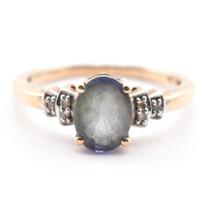 Lot 231 - HALLMARKED 9CT GOLD BI-COLOUR TANZANITE & DIAMOND RING