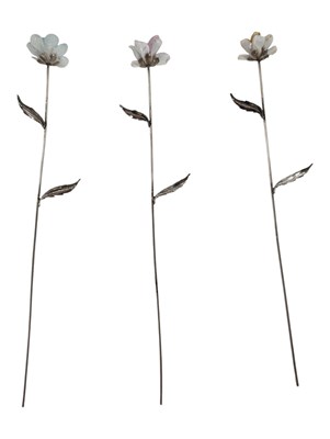 Lot 325 - THREE VINTAGE SILVER PLATED & CERAMIC FLOWER STEMS