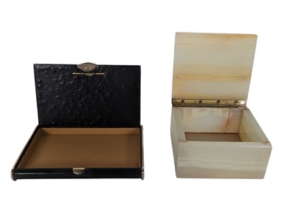 Lot 324 - FORTNUM & MASON SILVER & LEATHER CASE & AN ONYX BOX