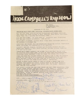 Lot 277 - COMEDY - KEN CAMPBELL'S ROADSHOW - EARLY SIGNED BOOKING FORM