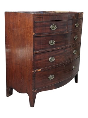 Lot 1019 - 19TH CENTURY GEORGE III MAHOGANY BOW FRONT CHEST OF DRAWERS