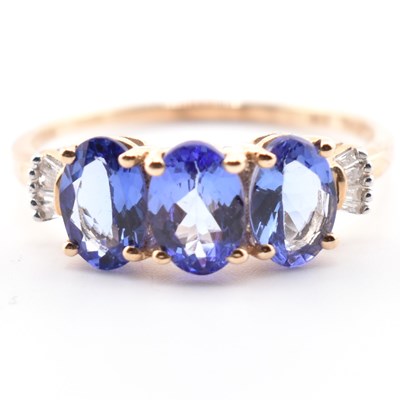 Lot 324 - HALLMARKED 9CT GOLD TANZANITE & DIAMOND RING