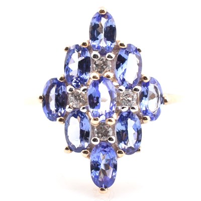 Lot 292 - HALLMARKED 9CT GOLD TANZANITE & ZIRCON CLUSTER RING