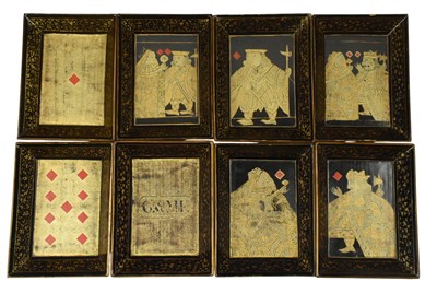 Lot 54 - 19TH CENTURY CHINESE EXPORT BLACK AND GILT LACQUER GAMES BOX