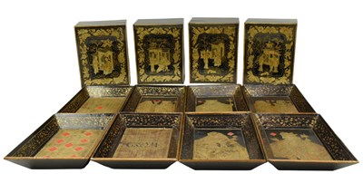 Lot 54 - 19TH CENTURY CHINESE EXPORT BLACK AND GILT LACQUER GAMES BOX