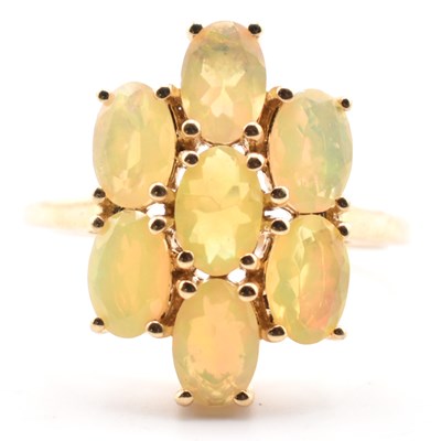 Lot 310 - HALLMARKED 9CT GOLD ETHIOPIAN OPAL CLUSTER RING