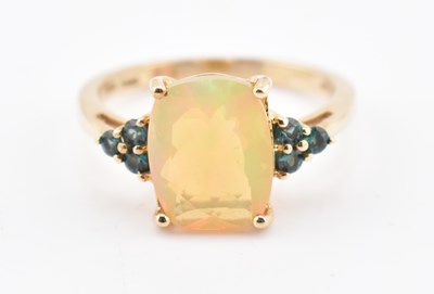 Lot 240 - HALLMARKED 9CT GOLD ETHIOPIAN OPAL & ARUSHA COLOUR CHANGE GARNET RING