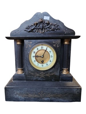 Lot 305 - VICTORIAN 19TH CENTURY SLATE MANTEL CLOCK