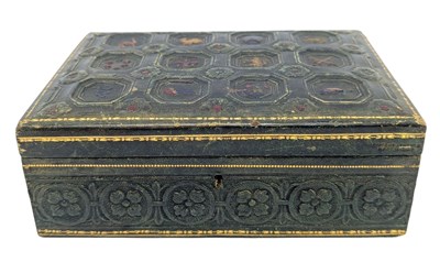 Lot 25 - CONTINENTAL 19TH CENTURY TOOLED GREEN LEATHER JEWELLERY BOX