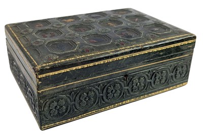 Lot 25 - CONTINENTAL 19TH CENTURY TOOLED GREEN LEATHER JEWELLERY BOX