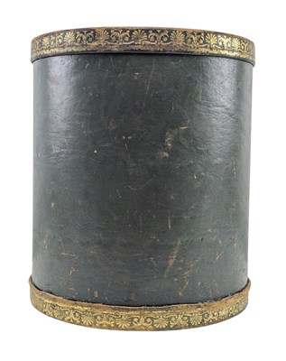 Lot 343 - EARLY 20TH CENTURY GILT TOOLED GREEN LEATHER CYLINDRICAL WASTE PAPER BASKET