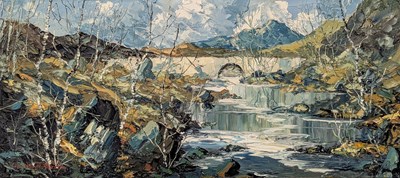 Lot 344 - CHARLES WYATT WARREN (1908-1993) - AFON LLUGWY, WALES - OIL ON BOARD LANDSCAPE PAINTING