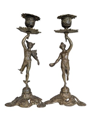 Lot 307 - PAIR OF VINTAGE 20TH CENTURY BRASS GILT FIGURE CANDLESTICKS