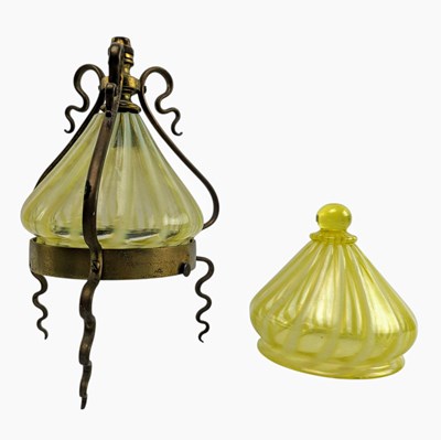 Lot 54 - TWO ART NOUVEAU LATE 19TH / EARLY 20TH CENTURY YELLOW VASELINE GLASS LIGHT SHADES