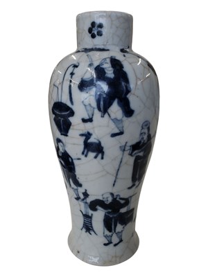 Lot 62 - 19TH CENTURY CHINESE PORCELAIN FIGURAL BLUE AND WHITE VASE