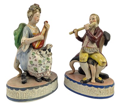 Lot 121 - PAIR OF 19TH CENTURY PRE 1830S STAFFORDSHIRE MUSIC FIGURES