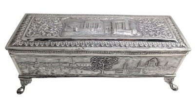 Lot 9 - 20TH CENTURY INDIAN PRE 1947 SILVER BOX WITH BANK OF INDIA RELIEF WORK