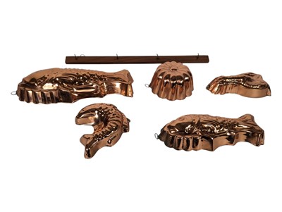 Lot 339 - VINTAGE 20TH CENTURY PORTUGUESE COPPER PLATED JELLY MOULDS