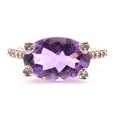 Lot 73 - HALLMARKED 9CT GOLD RIO GRANDE AMETHYST & DIAMOND RING