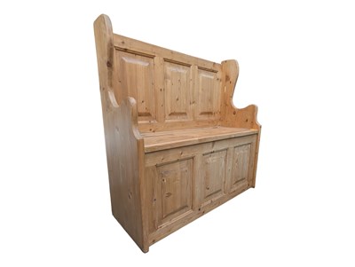 Lot 984 - 19TH CENTURY REVIVAL PINE MONKS' BENCH / HALL SETTLE CHURCH PEW