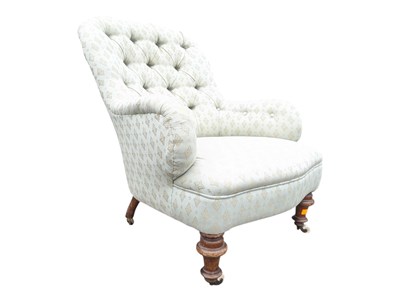 Lot 975 - VICTORIAN 19TH CENTURY BUTTON BACK LIBRARY ARMCHAIR